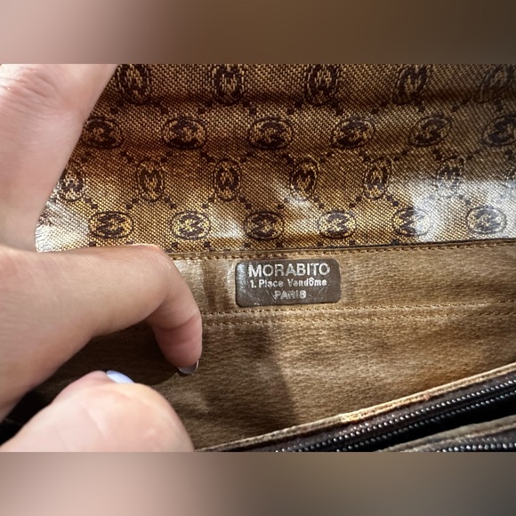 MORABITO Paris Women's Monogram Brown Leather Shoulder Handbag Purse Vintage - Picture 11 of 16